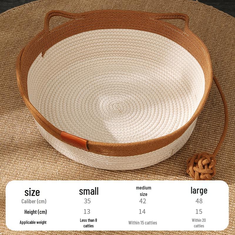 Rattan Cat Bed - All-Season Cattail Nest, Winter Warmth, Scratching Board, and Dog Bed for Pets