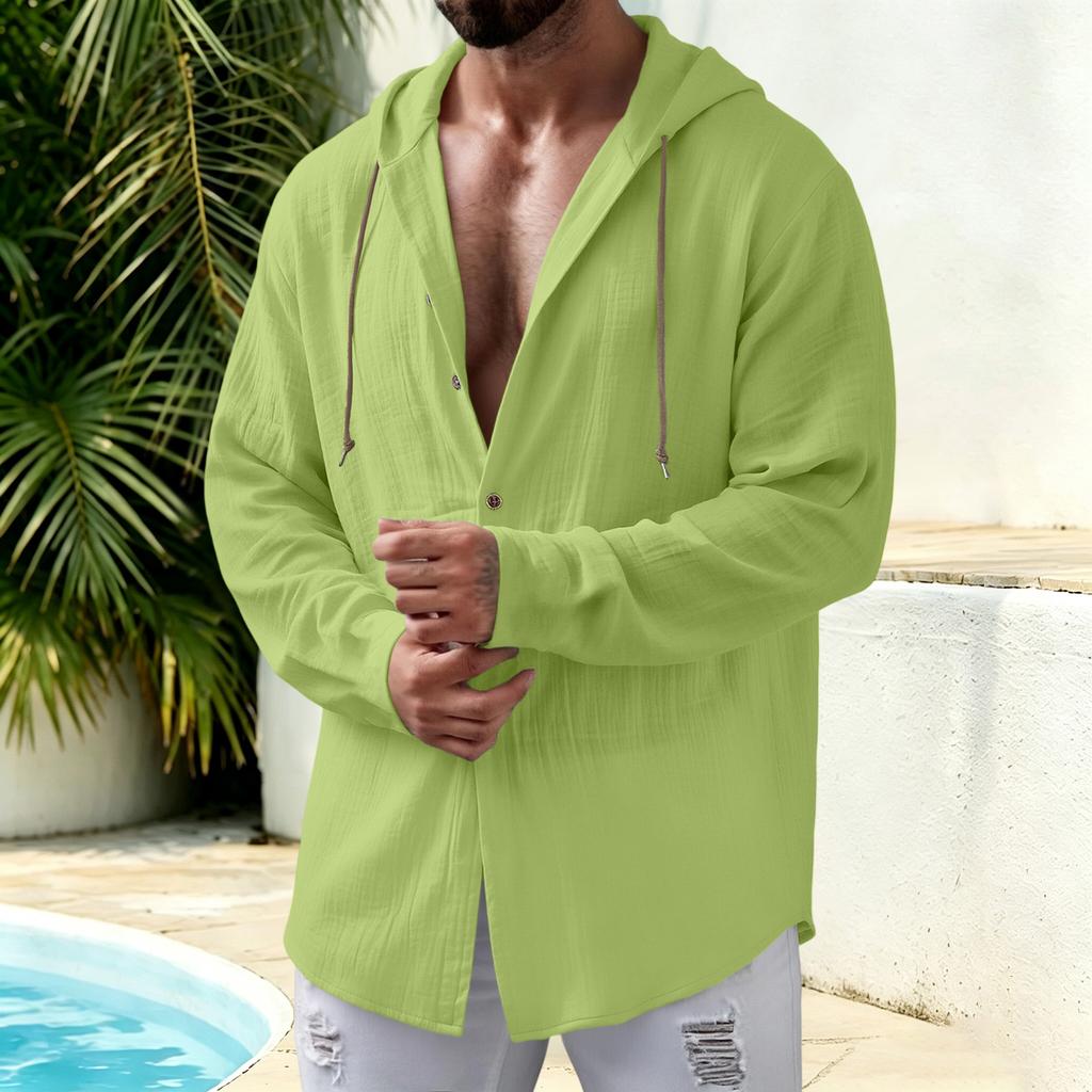 Men's Casual Linen Long Sleeve Hooded Cardigan