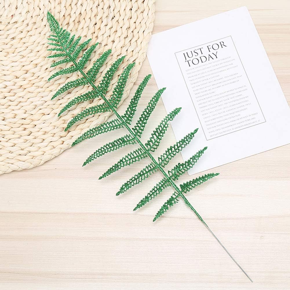 Develoo Decorative Glitter Hollow Leaf, 10pcs Artificial Fern Plant Persian Stem Leaves Christmas Spray Ornament for Holiday Party Xmas Tree Decor