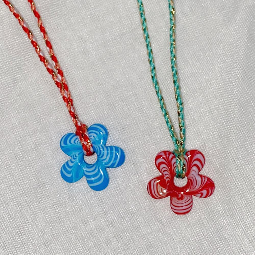 Colorful Mini Flower Necklace Jewelry Floral Chain Choker Coloured Glaze Pendant Necklace  Vacation