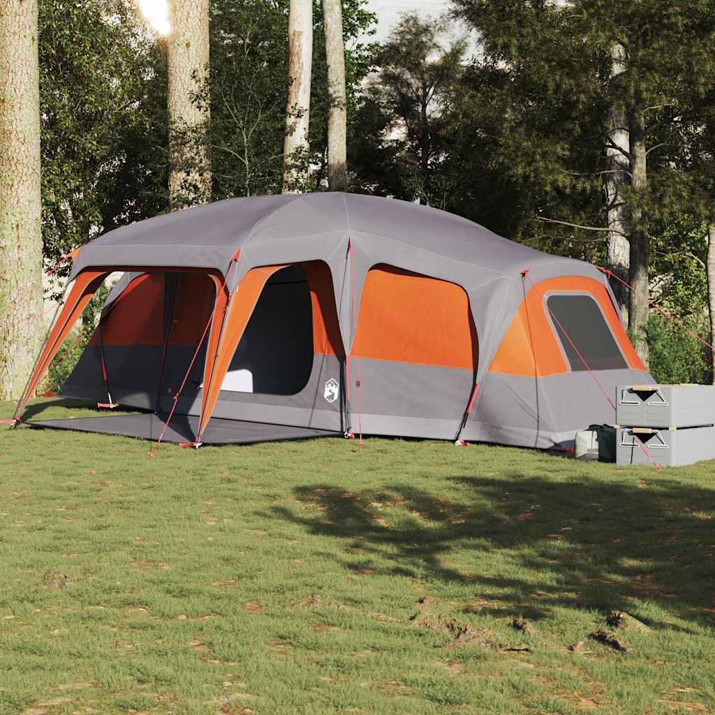 Family Tent with Porch 9 Person Capacity Grey and Orange Waterproof