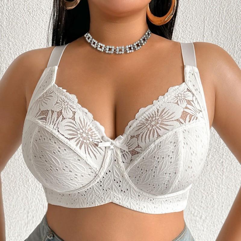 Plus Size Lace Push-Up Bra Women Thin Cup Wire-Free Full Coverage Comfortable Breathable