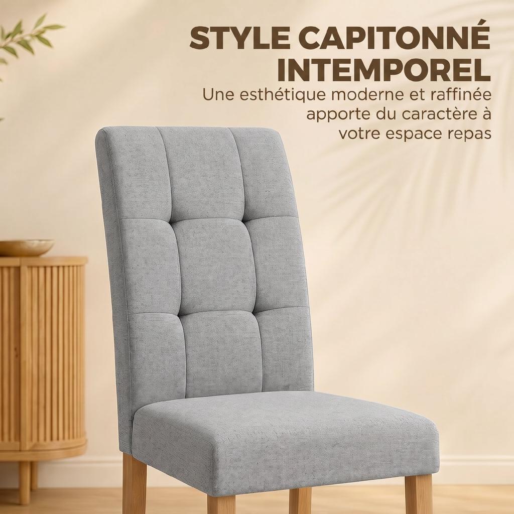 Dining Chairs, Set of 2, Linen-Effect Upholstered Seat, Light Grey