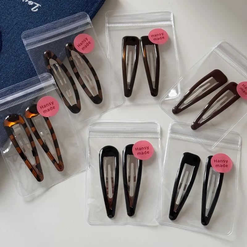 2 Pcs Fashion Hair Clips for Women Leopard Print Dripping Oil Water Drop BB Clip Bangs Clip New Cute Girl Oval Hairpin Edge Clip