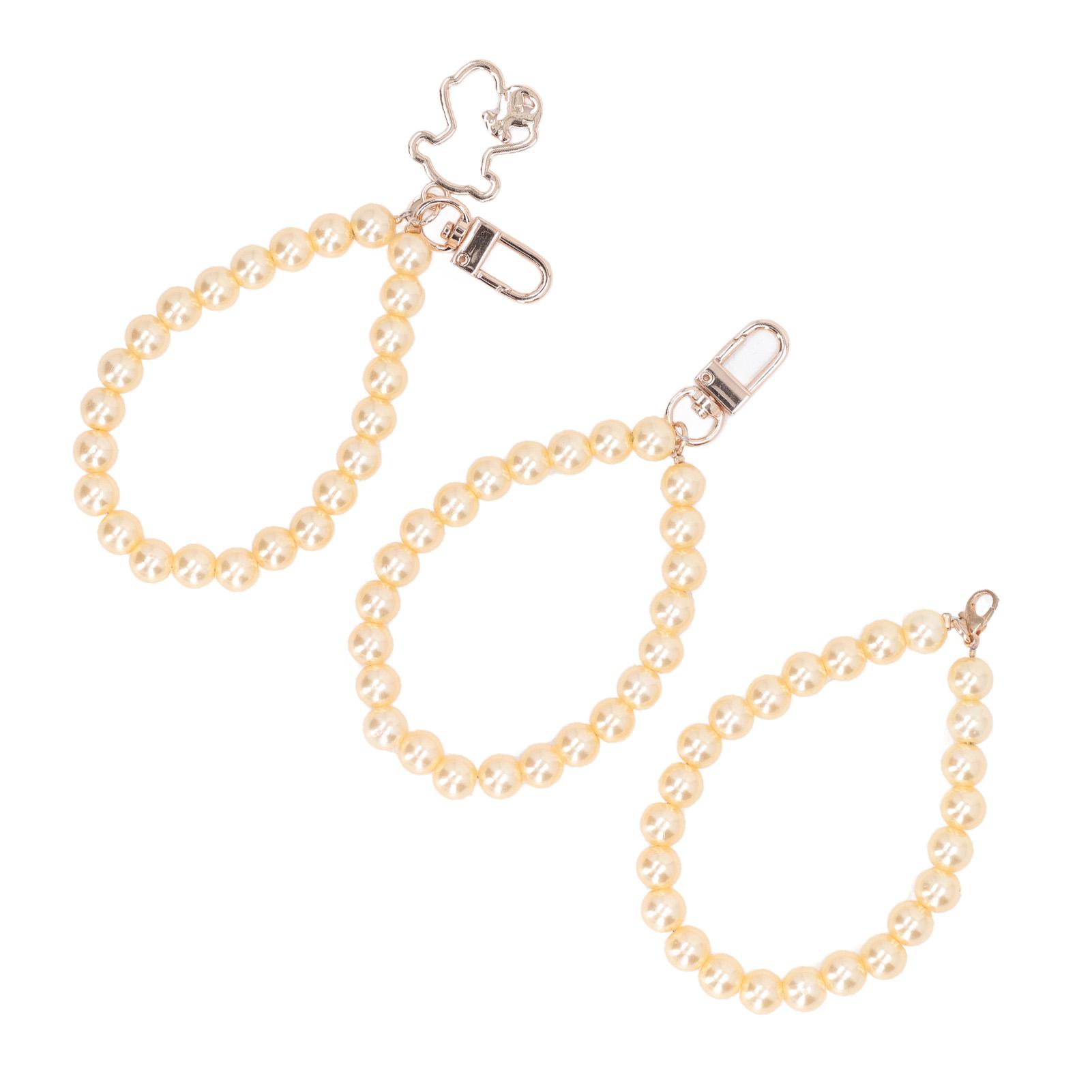 

3Pcs Pearl Phone Chain Various Styles High Gloss Fine Polishing 10mm Pearl Hand Wrist Lanyard with Metal Buckle for жовтий
