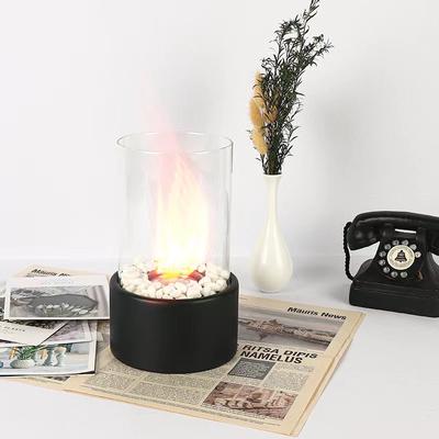Glass Desktop Alcohol Fireplace Lamp Indoor Outdoor Real Fire Stainless Steel Round Bar Ambience