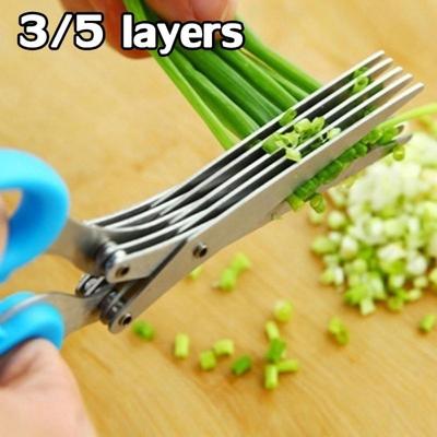 Ciseaux de cuisine multifonctionnels en acier inoxydable à 3/5 couches pour oignons verts, ciseaux à hacher les algues, ciseaux de cuisine multicouches puissants