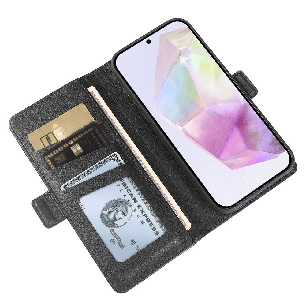 For Samsung Galaxy A35 5G Wallet Case with Dual Magnetic Clasp Litchi Textured Leather Flip Stand Phone Cover