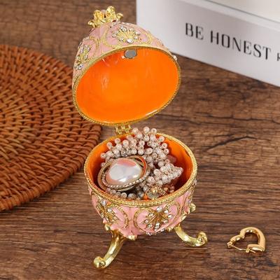 Egg Shape Jewelry Storage Box Inlaid Gem Organizer Alloy Tall Feet Storage Jar Earrings Ring Holder Unique Dresser Decoration
