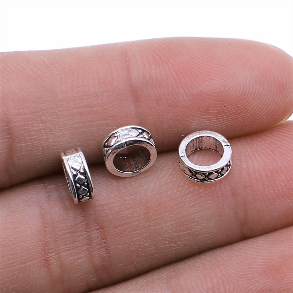 20pcs Big Hole Round Carved Spacer Beads For Jewelry Making Antique Silver Color DIY Crafts Making Findings Handmade Findings