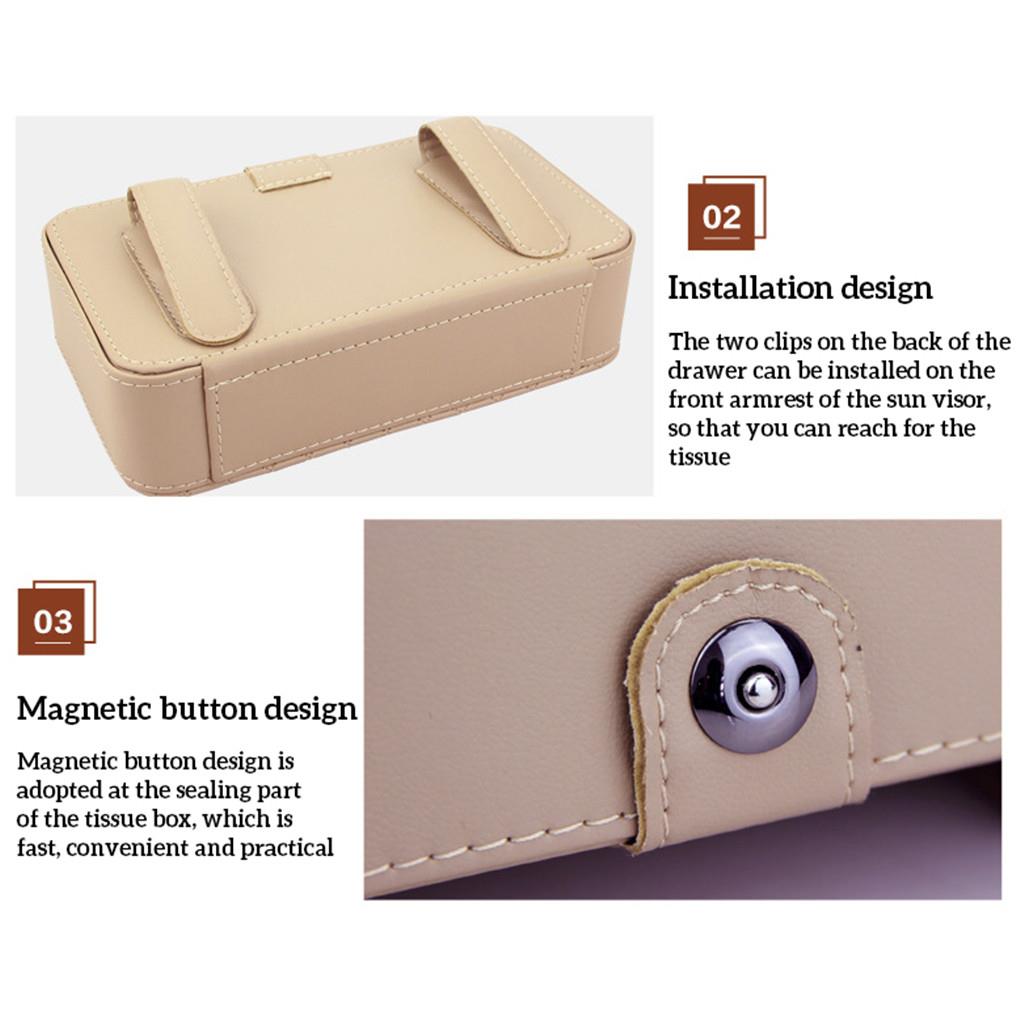 Car Tissue Holder Sun Visor Napkin Case Faux Leather Vehicle Backseat Paper Towel Box Tray Container Hanging Style
