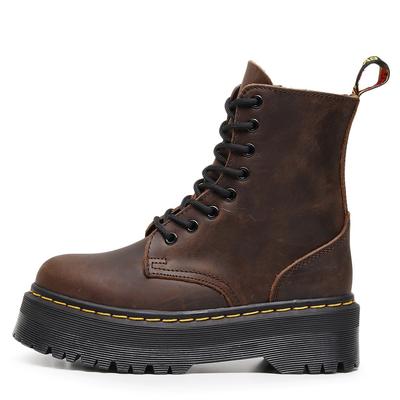 Oberloch dicksohlige Lokomotivstiefel Damen Seitenreißverschluss Crazy Horse braune Kurzstiefel Leder Muffinsohle Werkzeug
