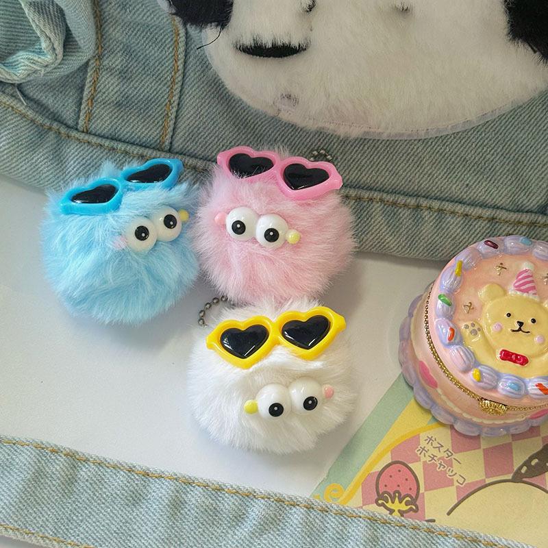 Kawaii Sunglass Hair Ball Keychain Creative Cartoon Plush Doll Keyring Bag Pendant Backpack Hanging Decoration Couple Gifts