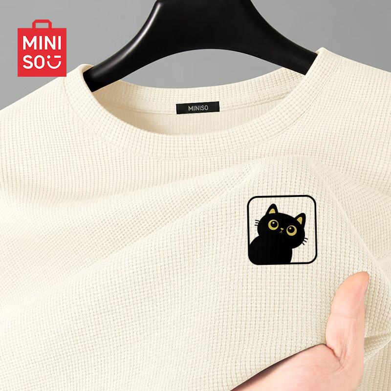 MINISO Men's Heavyweight Waffle Knit Long Sleeve T-shirt