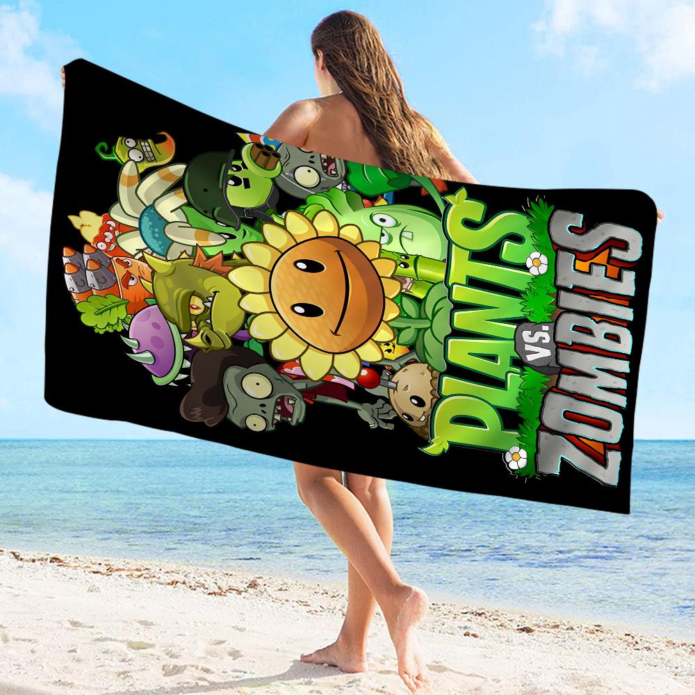 Plant-Vs -Zombie Beach Towel Cartoon Cute Summer Kids Large Bath Pool Beach Towel Microfiber Absorbent for Swimming Travel