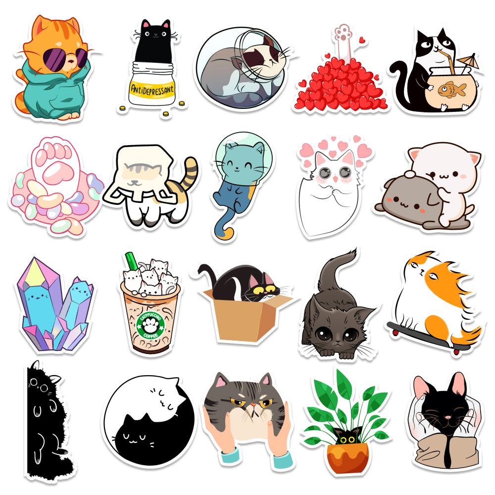 50 New Kitten Doodle Stickers Car Suitcase Laptop Mobile Phone Decoration Stickers Waterproof