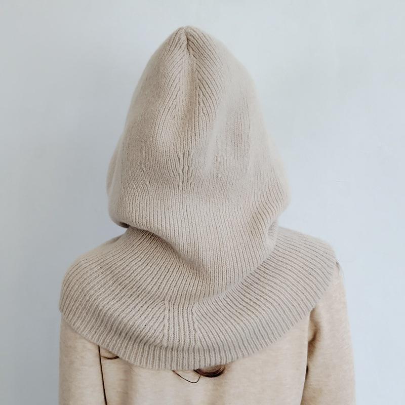 Europäischer Strick-Wollmützen- und Schal-Set für Damen - Mit Kapuze, Ohrenschützend, Verdickter Nackenschal für Herbst/Winter.