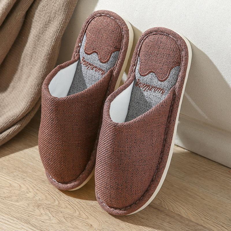 Podzimní a zimní pantofle, Pánské domácí pantofle z bavlny a lnu pohlcující zápach a pot, dámské látkové pantofle s protiskluzovou úpravou