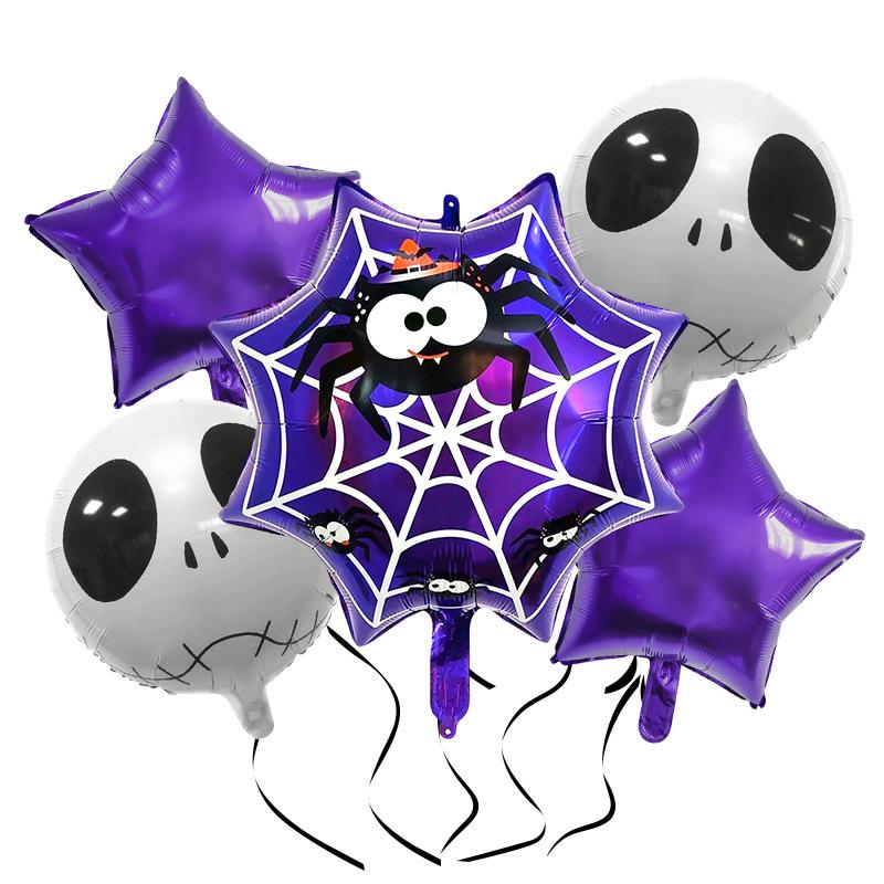 Five-Piece Halloween Balloon Set: Pumpkin, Skeleton, and Bat Foil Balloons for Spooky Atmosphere