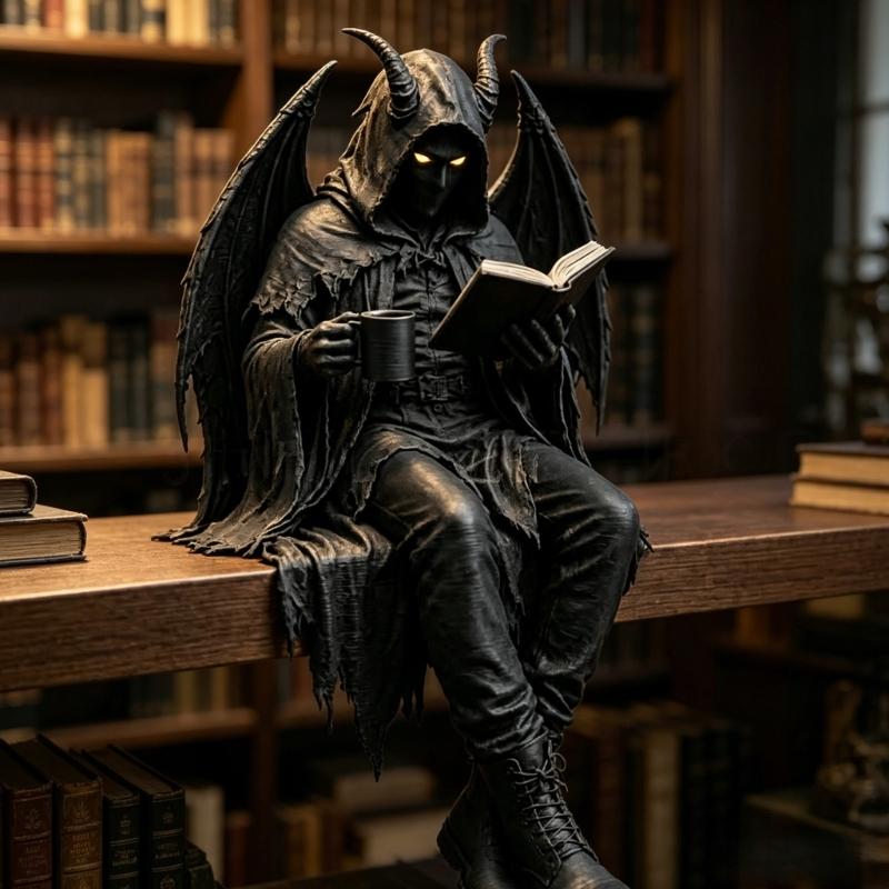 Dark Fantasy Reading Figurine Resin Shelf Sitter Statue for Bookshelf and Desk Display, Open Book Accent Figure