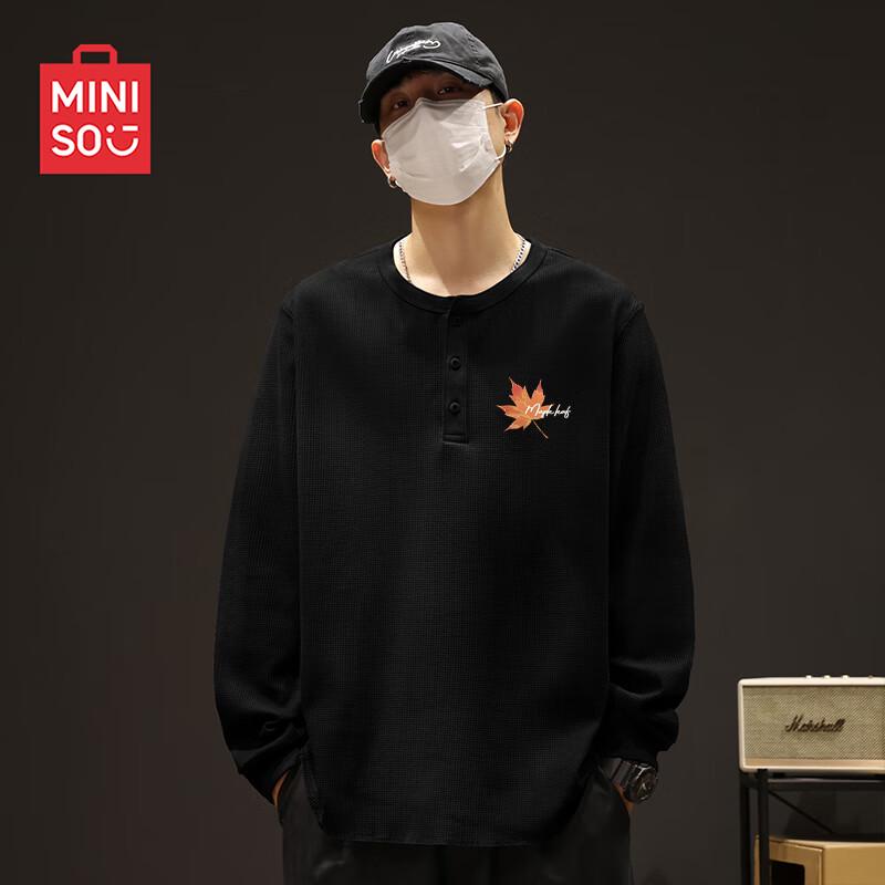 MINISO Men s American Retro Waffle Knit Long Sleeve T-Shirt 2XL