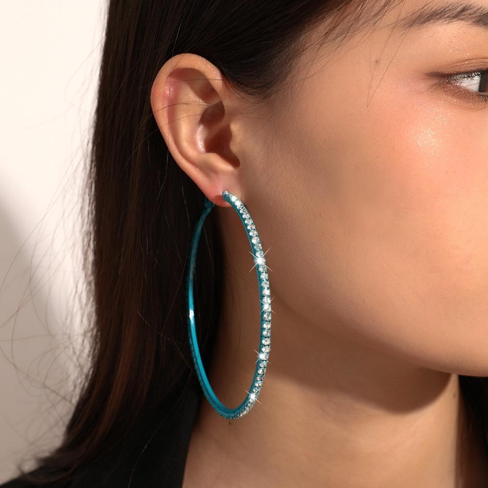 1 Pair Trendy Sparkly Rhinestone Hoop Earrings Metal 80mm Glitter Hoop Earrings Diamond Chunky Hoop Earrings Prom Event