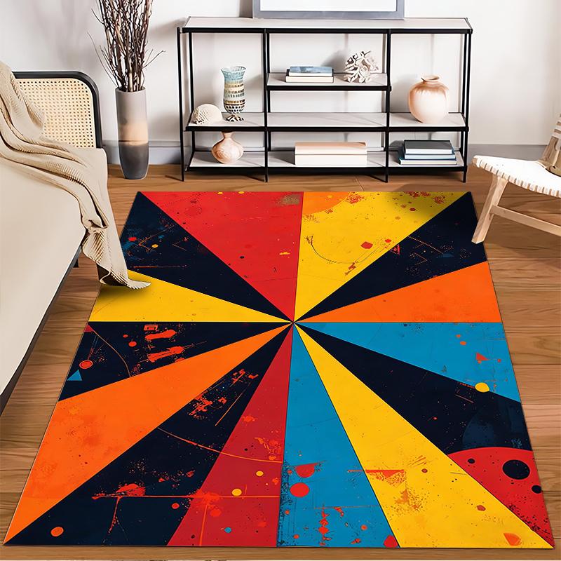 Colorful Abstract Geometric Carpet with Splatter Art Design Suitable for use as an anti-slip for living room bedroom sofas