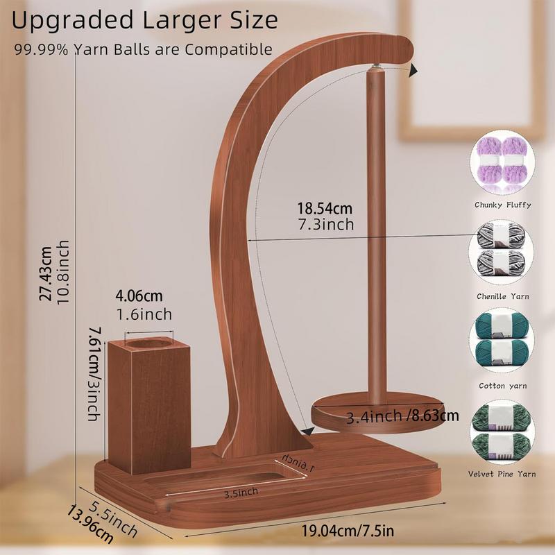 Hölzerner Garnhalter mit Handyhalterung 360° Drehung Spinnendes Strickwerkzeug mit Anti-Rutsch-Pad Garnspinner zum Stricken Häkeln