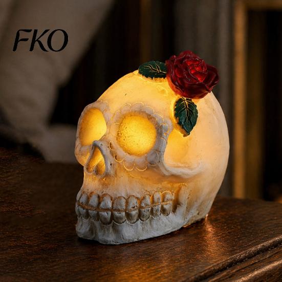Halloween Umgebungslicht Gotische Schädel Rose Figur, Tag der Toten Harz Party Dekoration Statue, Gruselige Skelettkopf Lampe für Schreibtisch