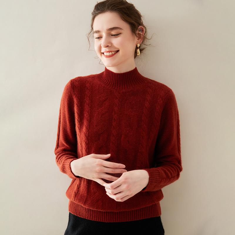 

Женский утолщенный кашемировый свитер - Полувысокая горловина, Вязка косами, Свободный крой, Универсальный для осени и зимы S (85-100 lbs)