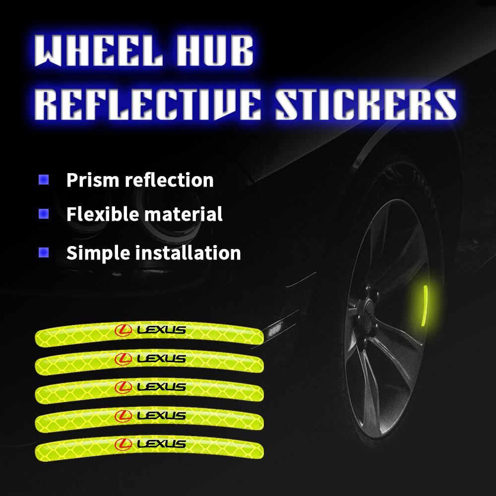 5/10/20pcs Reflective Car Wheel Rim Stickers Tape Strips Auto Decoration For For Lexus CT200h Fsport ES LS IS GS LC RC GC RX UXKP2