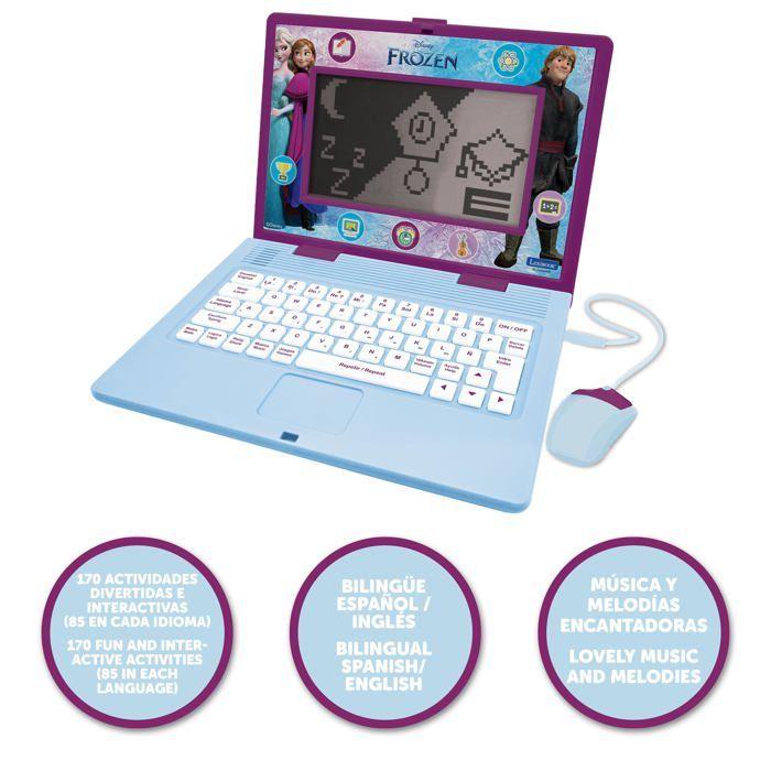 Computador Educacional Bilíngue - Lexibook - 170 Atividades - Espanhol/Inglês - Tela LCD Grande de 6,7" - Roxo/Azul