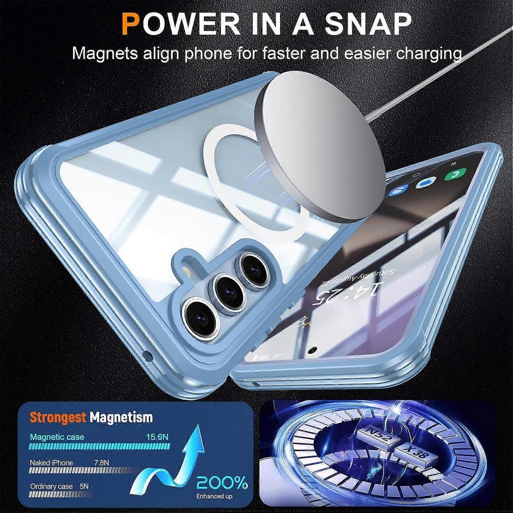 For Samsung Galaxy S24 FE Magnetic Case PC+TPU Phone Cover with Tempered Glass Screen Film - Blue