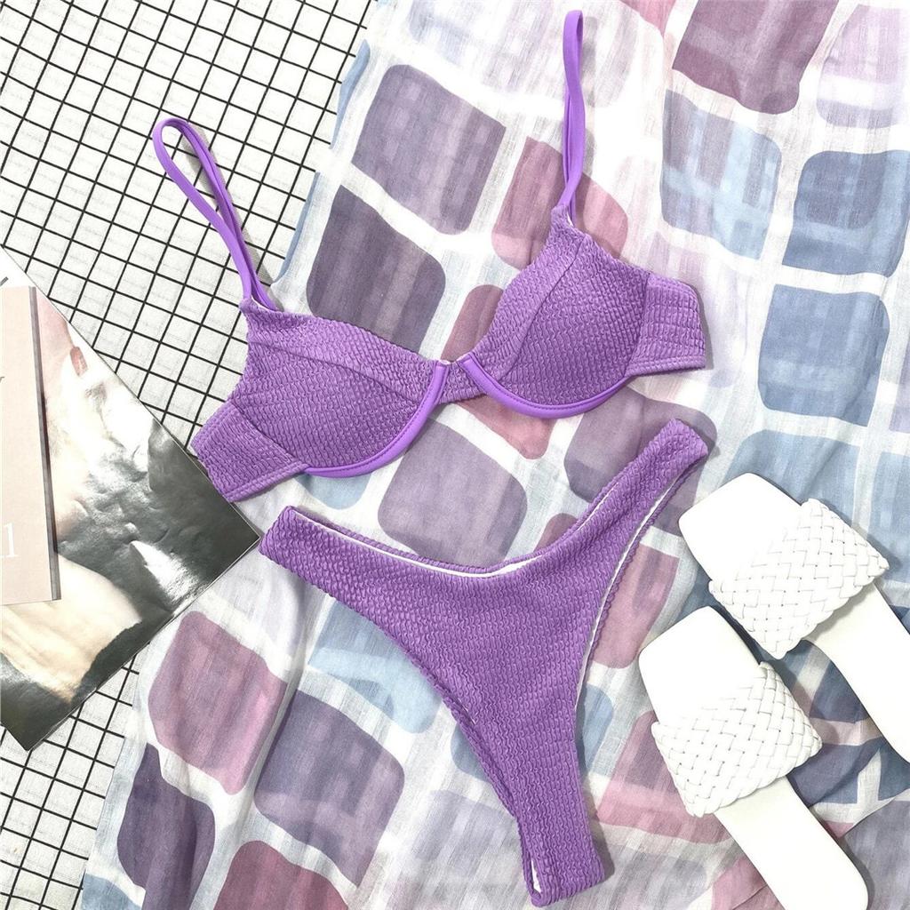2026 New Ribbed Underwired Bikini Female Swimsuit Women Swimwear Two-pieces Bikini Set Thong Bather Bathing Suit Swim V2697