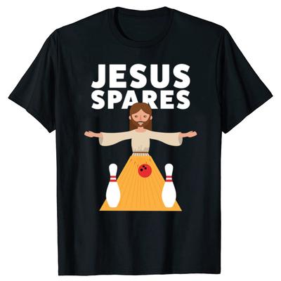 Jesus Spares Funny Bowling Bowler Graphic Tshirts Men Womens Fashion Casual Tshirt 100 Cotton Loose Oversized T Shirt