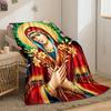 Religious Icon with Flowers and HaloFlannel Blanket for Bedroom, Living Room, Sofa, and Nap