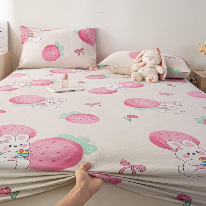 2025 New Old Coarse Cloth Printed Fitted Sheet Pure Cotton 1 Pcsfitted Sheet Protective Cover Dust Cover Non-slip Fitted Sheet