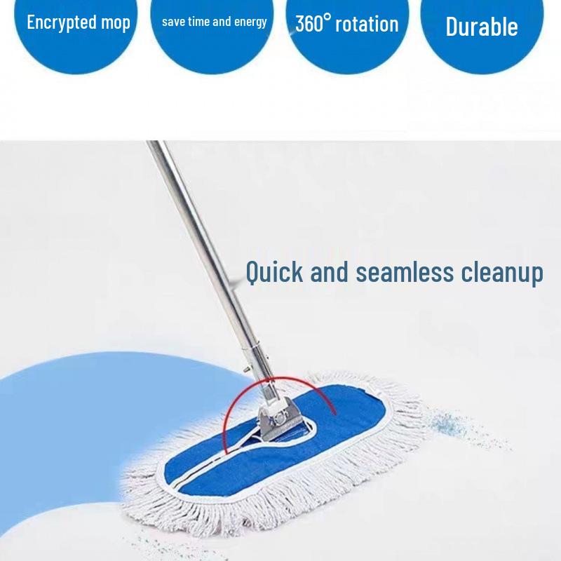 Large Cotton Yarn Flat Mop for Hotels and Malls - Long-Handle Dust Cleaner