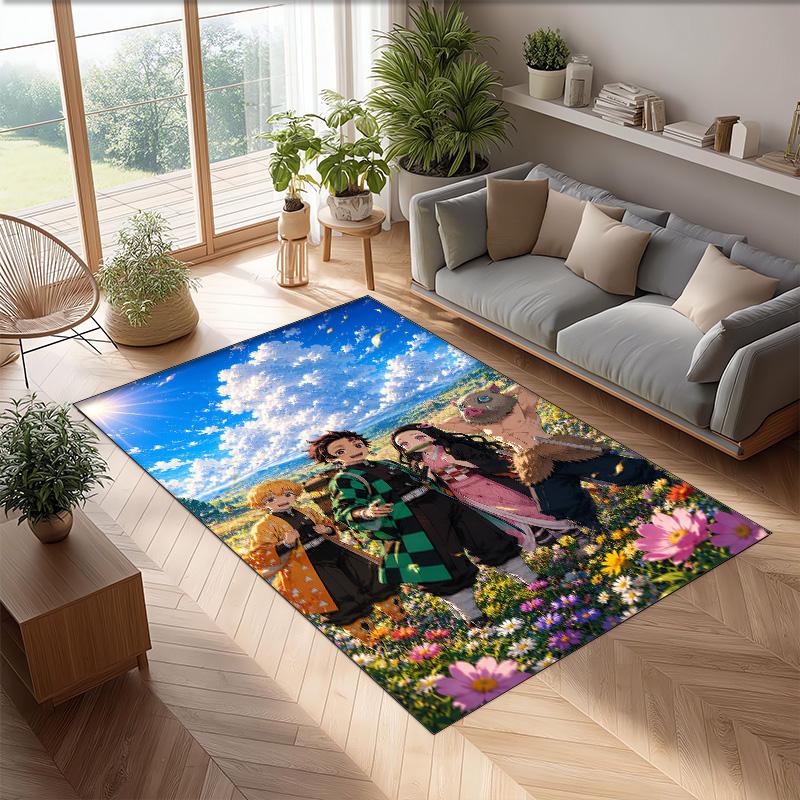 Soft Crystal Velvet Floor Rug,Demon Slayer Anti Slip Decorative Carpet, Plush Area Mat For Indoor Home Decoration