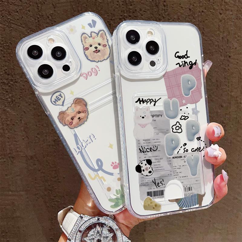 Card Slot Holder Silicone Wallet Pocket Case For Xiaomi Redmi Note 12 13 Pro iPhone 17 Air 16 15 14 13 Samsung S23 S24 S25 Cover Clear Phone Bumper