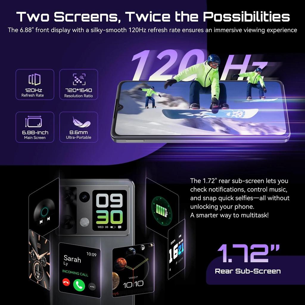 Cubot P90, Smartfon z Androidem 15, 6,88-calowy ekran 120 Hz, 12 GB RAM + 256 GB ROM, MTK Helio G100 ośmiordzeniowy, 2,2 GHz, 64 MP, 5100 mAh, NFC, telefon 4G