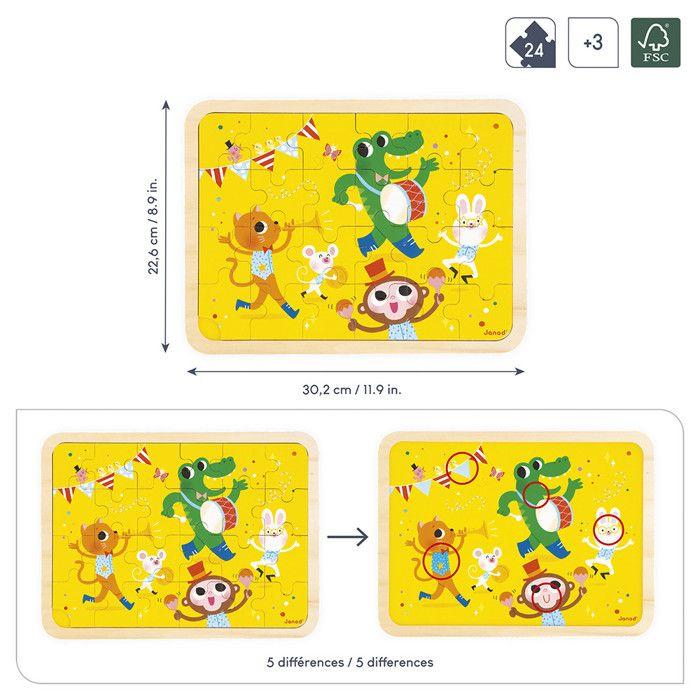 Puzzle en Bois C'est la fête 24 Pièces Enfant Dès 4 ans - Modèle inclus + Jeu des 5 Erreurs sur le Plateau