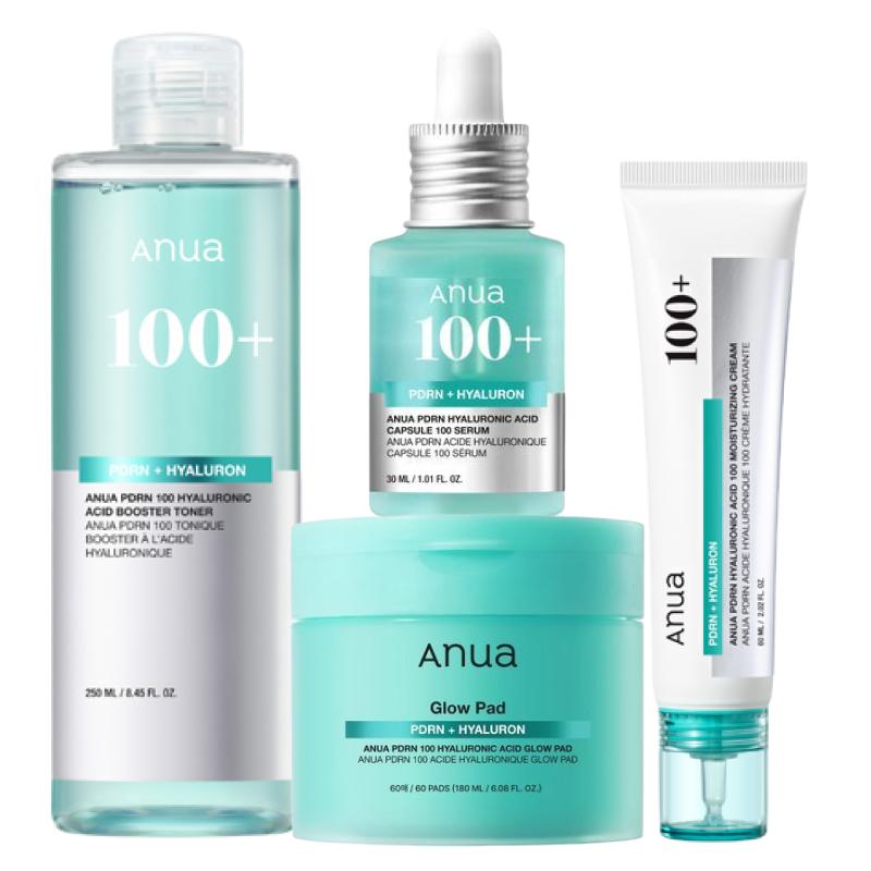 ANUA PDRN Repair Hydrating Skincare Set (Toner Pad 60 Pads + Booster Toner 250ml + Ampoule 30ml + Moisture Cream 60ml)