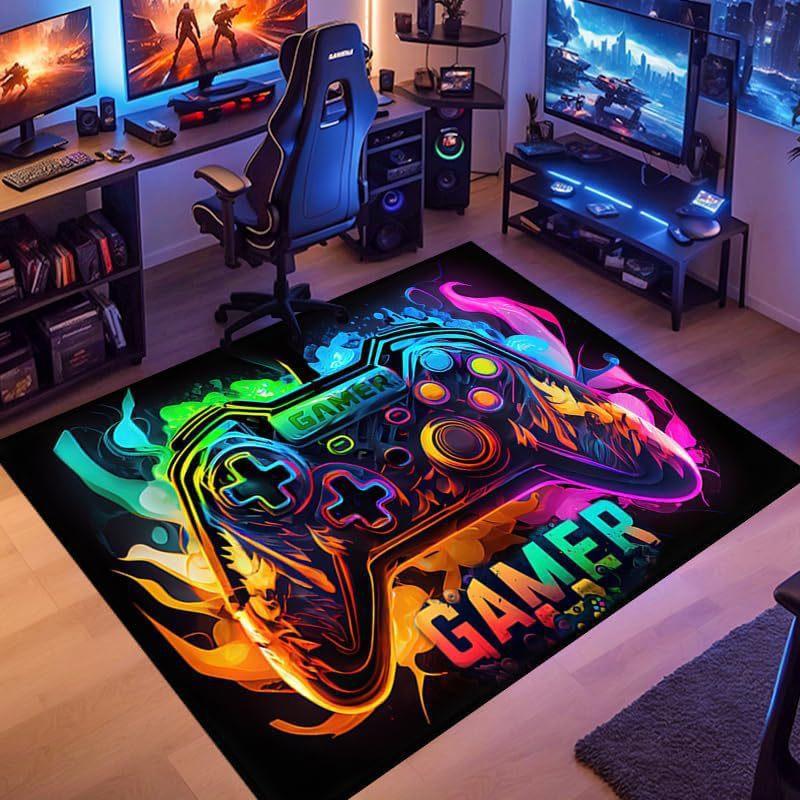 Gaming for Boys Room Gamer Casual Carpet with Controller Design Rug for Game Room Bedroom Decor Non-slip Machine Washab Mat