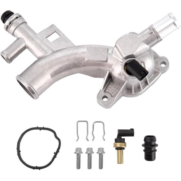 Engine Coolant Housing Water Outlet Aluminum with Hose - Repalcement for Chevy Cruze, Sonic, Trax and Buick Encore 1.4L - Replaces 25193922, 13251447
