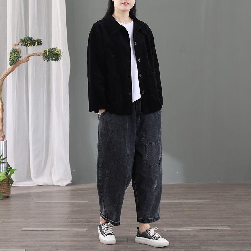 Women's Corduroy Solid Color Fashion Jacket Short Loose Korean Style Retro Versatile Casual Jacket Outer Wear Top