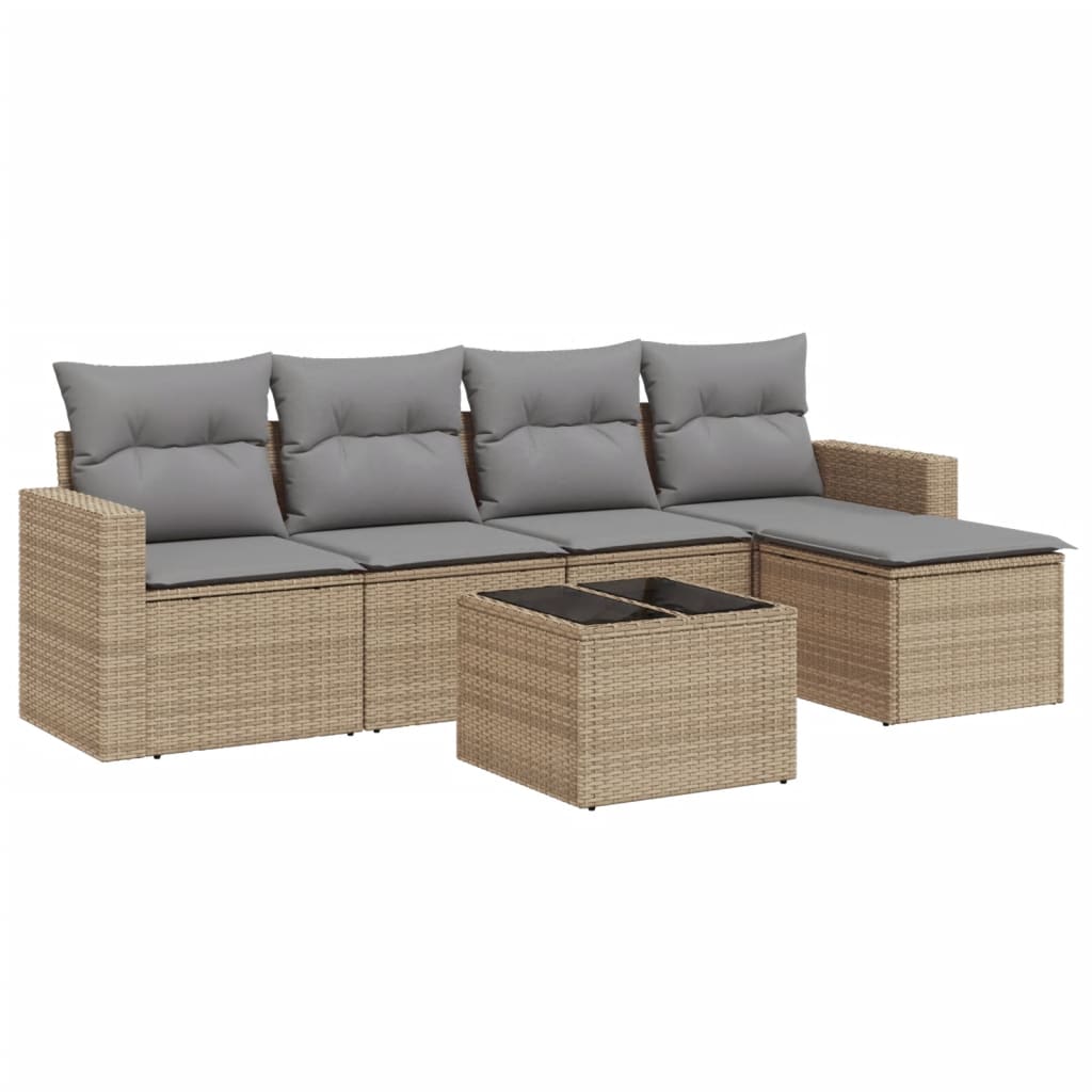Vidaxl 6-Cz. Garden Furniture Set With Cushions, Beige, Poly Rattan