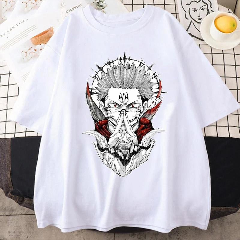 Retro Jujutsu Kaisen Ryomen Sukuna Tshirts Men Short Sleeves Graphic T Shirt Novelty Anime Manga T-shirt Cotton Tee Tops Merch