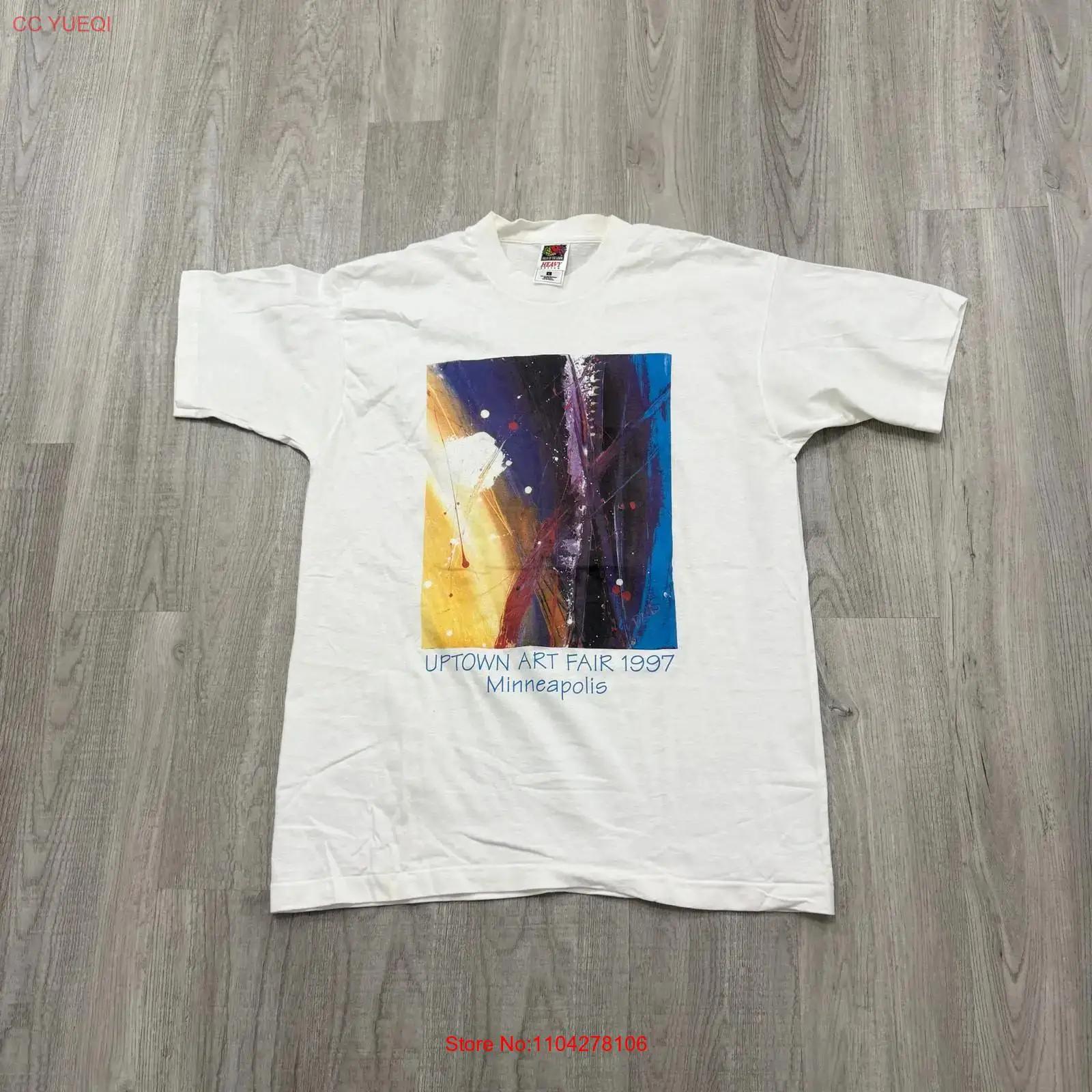 

Vintage Uptown Art Fair Minneapolis T Shirt Mens Large White 90s Painting Portrait vintage Washed homme Top For Everyday Wear S разноцветный