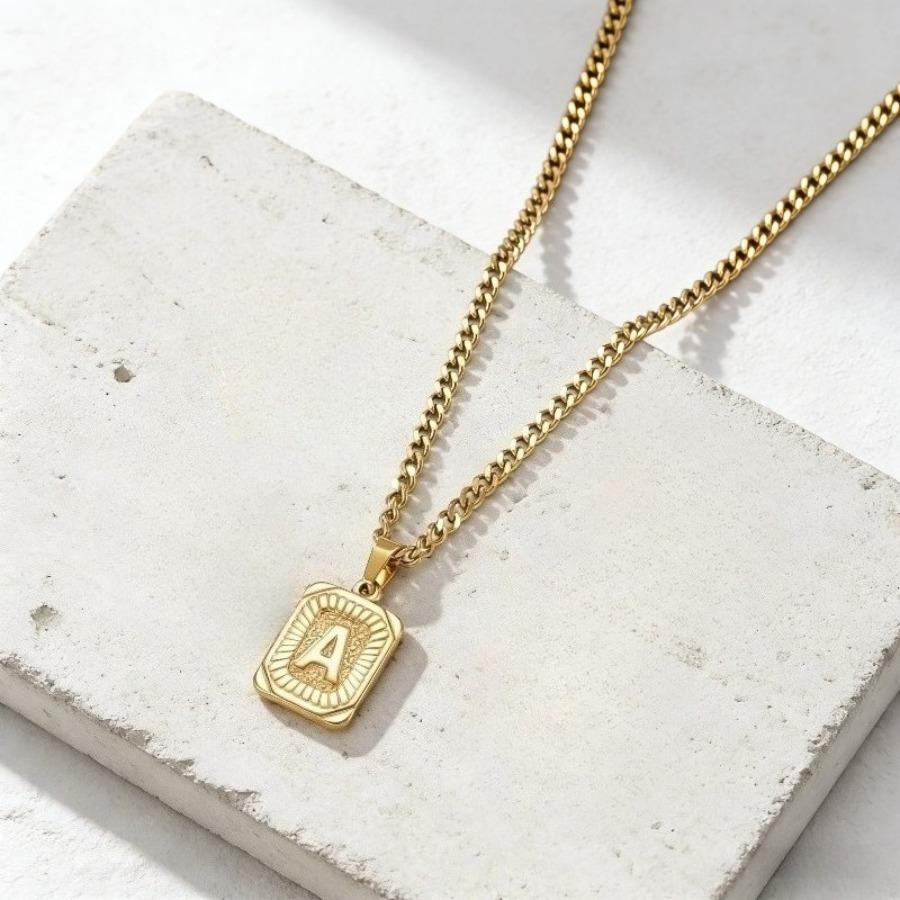 1pc Cuban Chain Necklace Suitable for Men & Women, Thick A-Tag Pendant Collarbone Chain with Lobster Clasp